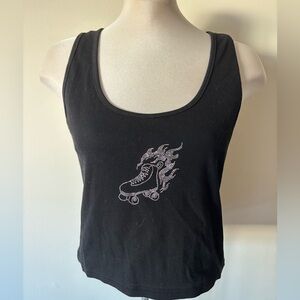 dELiA*s Black Rhinestone Flaming Roller Skate Crop top